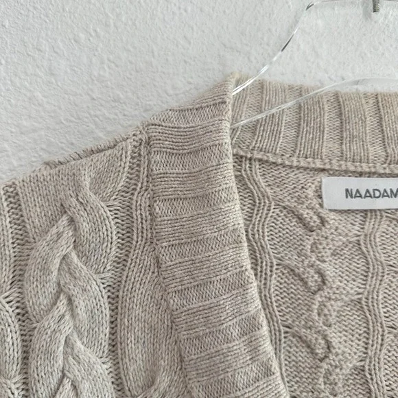 Naadam Cable Knit Cardigan Sweater Women Small Oatmeal Cropped V-Neck Minimalist - Picture 3 of 7